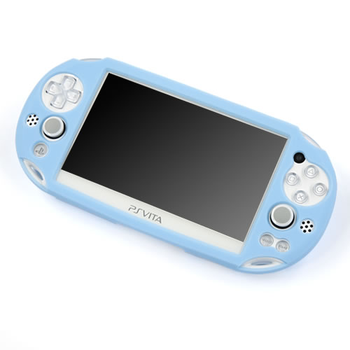 PS Vita（PCH-2000）にCYBER・シリコンジャケット（PCH-2000用） 〈ライトブルー〉を装着