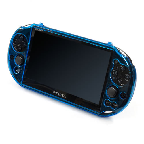 簡易スタンド機能付き　PS VitaにCYBER・プロテクトケース（PCH-2000用）〈クリアブルー〉を装着